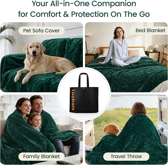 LOOBANI Waterproof Blanket for Bed: Soft Flannel Love Blanket 60"x80" for Twin Size Bed, Stain & Leak Proof Sofa Protector Waterproof Dog Blanket for Pets, Includes a Storage Bag - Image 4