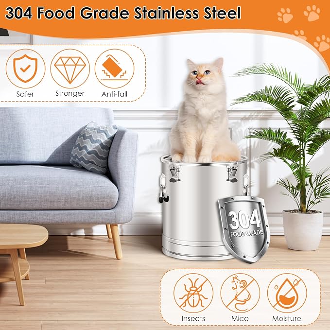 Stainless Steel Dog Food Storage Container,30LB/35LB Airtight Dog Food Storage Container with Lid to Keep Fresh,Easy Clean Large Pet Food Storage Container with Scoop for Cat Food,Chicken Feed,Rice - Image 5