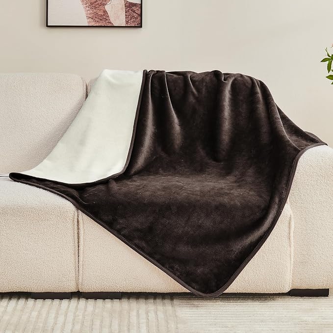 Waterproof Blanket 40"x60" for Adults, Reversible Waterproof Bed Cover for Dogs Cats Pets, Soft Leakproof Blanket for Bed Couch Sofa Furniture Protector, Brown/Off White by Yaning