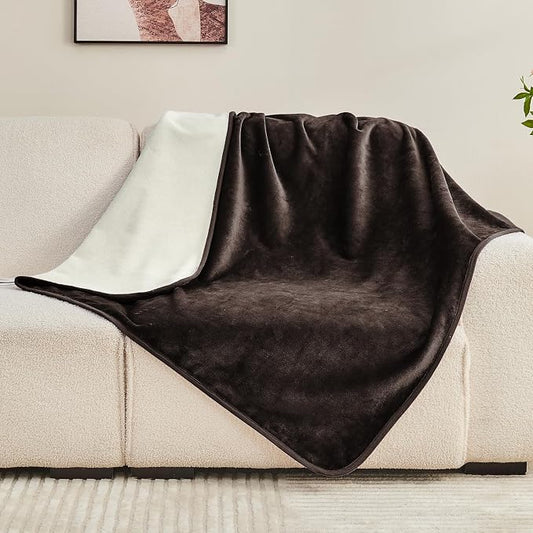 Waterproof Blanket 40"x60" for Adults, Reversible Waterproof Bed Cover for Dogs Cats Pets, Soft Leakproof Blanket for Bed Couch Sofa Furniture Protector, Brown/Off White by Yaning