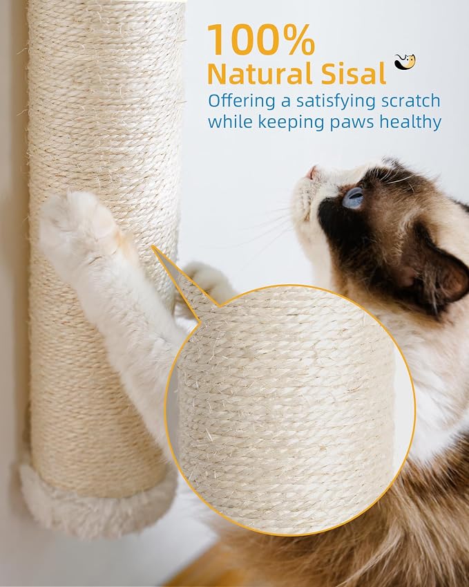 Aechonow 34" Cat Scratching Post, Sisal Wall Mounted Cat Scratcher for Cats | Cat Wall Climber, Cat Wall Scratcher, Cat Wall Furniture for Indoor Cats, Natural Sisal, Tall & Sturdy, Rabbit Velvet - Image 5
