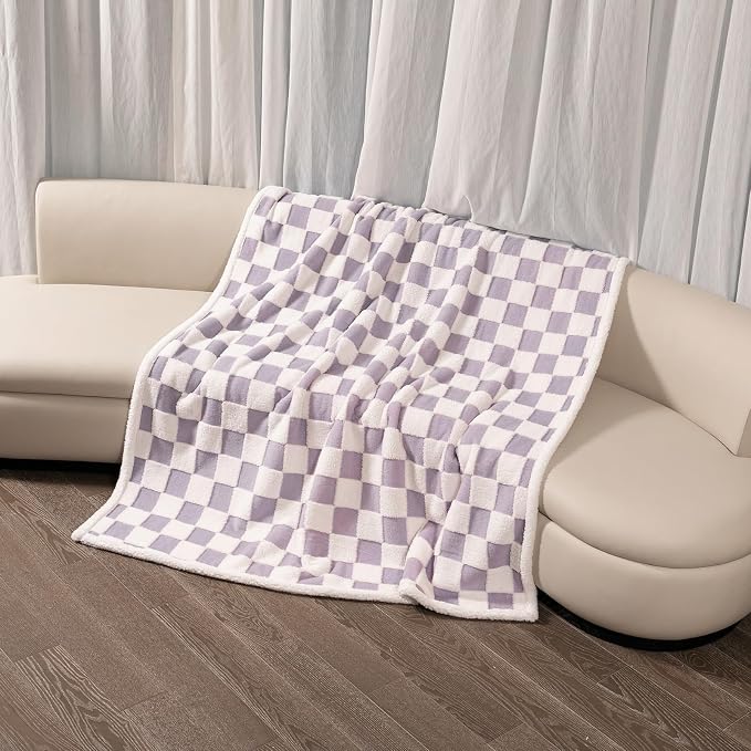 Waterproof Pet Blanket,Dog Bed Covers Couch Sofa Stylish Jacquard Pets Throw Blankets for Puppy Cats Washable Reversible Furniture Protection Covers (Purple Check,S) by Unknown