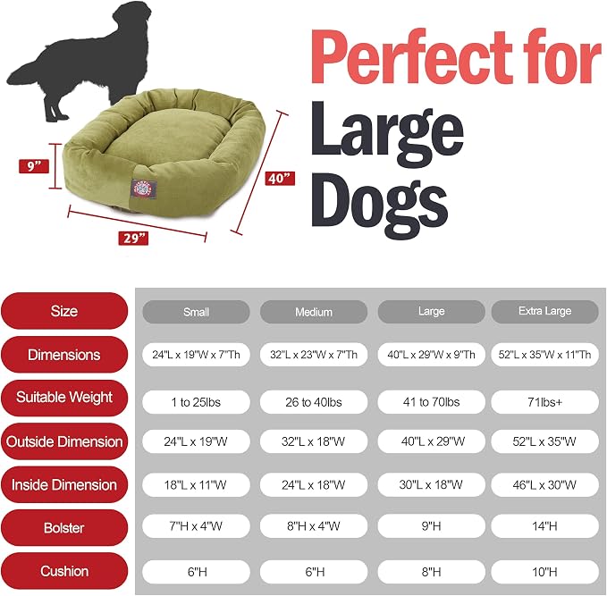 Majestic Pet 40 Inch Micro Velvet Calming Dog Bed Washable – Cozy Soft Round Dog Bed with Spine for Head Support - Fluffy Donut Puppy Mat 40x29x9 (inch) Large – Apple - Image 3