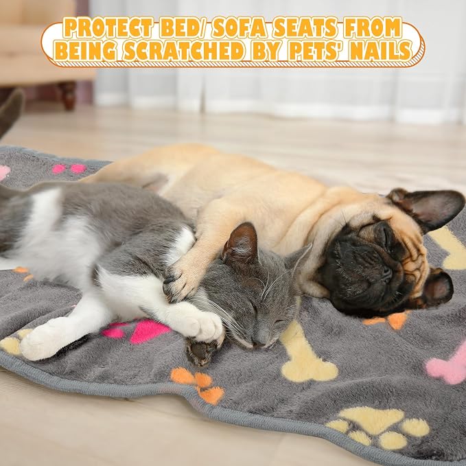 Chumia 18 Pcs Fleece Pet Blanket Soft Warm Sleep Mat Fluffy Cute Puppy Supplies Paw Bone Star Elephant Dot Heart Print Design Bed Blankets for Dog Cat Kitten Animals(30 x 20 Inch,Cute) - Image 4