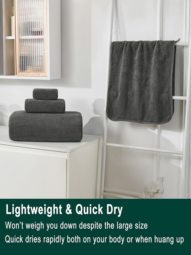 Extra Large Bath Sheets Set 6-Piece, 2 Bath Towels 40x80 Inches, 2 Hand Towels, 2 Washcloths, Soft Absorbent Quick Dry Microfiber Towels for Bathroom Beach Pool Gym Spa, Charcoal Gray - Image 5