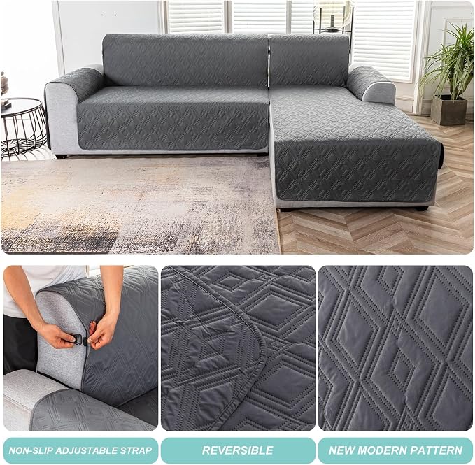Genina Waterproof L Chaise Sectional Cover for Kids Pets (Dark Gray, Large) | Reversible Design,Anti-Slip Fit,Blocks Pet Hair and Scratches,Stain-Resistant & Easy Install,Machine Washable - Image 5