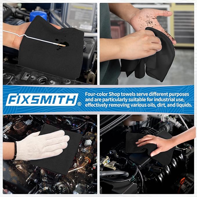 FIXSMITH Microfiber Cleaning Cloth, Shop Towels Bulk, 24 Pack Black Microfiber Towels for Cars, All-Purpose Absorbent Cleaning Rags, Dust Cloth for Automotive, Mechanic, Garage, Bar, 12 x 11 inch - Image 6