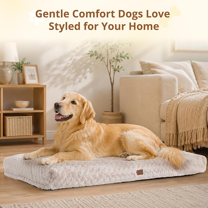 EGOHOME Extra Large Dog Bed, Shredded Memory Foam, Washable, Non-Slip | Balanced Support Foam, CertiPUR-US, Removable Washable Cover, Rose Velvet, Dog Crate Bed & Kennel Pad, 47 x 29 Inch, Beige - Image 9