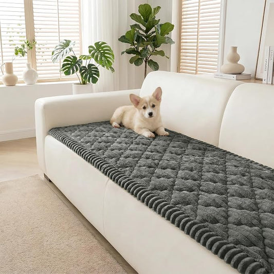 Non-Slip Washable Couch Cover for Dogs, Thick Plush Grid Flannel | 27.6"x59", Dark Gray, 0.8" Thick, Rubber Dot Backing, Pet-Friendly Protector for Sofa, Floor, Window Seat, Car or Camping by Unknown