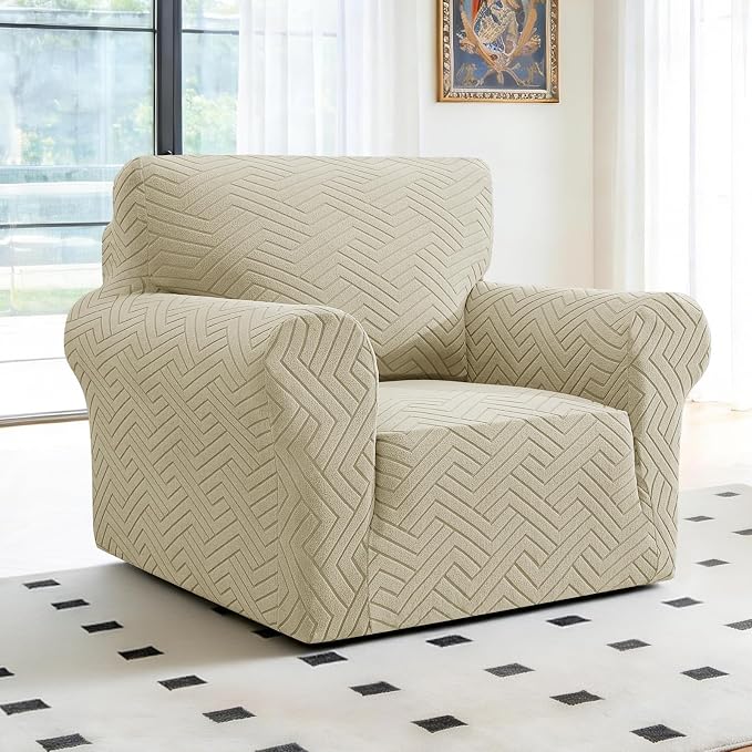 Stretch Sofa Cover Non-Slip Washable Furniture Protector | Stretch, 31"-46".Soft, Non Skid Foam, Elastic Bottom, Machine Washable, for Kids & Pets, Couch & Sofa, Khaki - Image 2