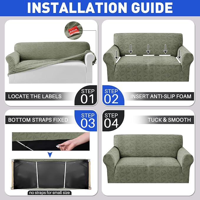 YEMYHOM 1 Piece Stretch Couch Covers for 2 Cushion Couch, Jacquard Loveseat Cover with Non-Slip Elastic Bottom, Thickened Slipcover Furniture Protector for Dogs Pets (Medium, Army Green） - Image 7