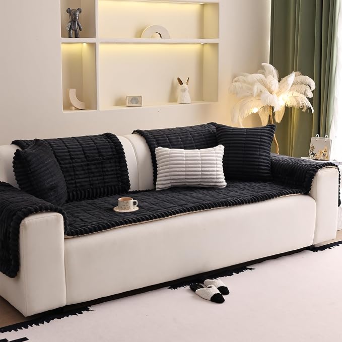 Couch Cover for Sofa, Sectional Couch Cover for Dogs, Sofa Cover Washable, Cushion Cover Blanket Pad Bed Mat for Pets, Fleece Furniture Protector, Black, 23.6x82.7in - Image 8