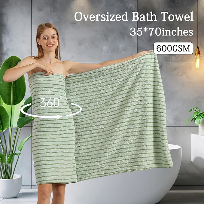 Mistyrose Bath Towels,4 Pack Light Green 35"x70" Large Bath Towels Microfiber Absorbent XL Bath Sheets Super Soft Towels for Bathroom Quick Dry Oversized Shower Towels for Family Hotel Spa Gym - Image 2