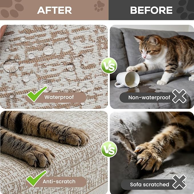 Khaki 71"x102" Waterproof Sectional Sofa Cover Boho Couch Protector for Pet | Anti Scratch Furniture Protector Pet Friendly Washable Soft Thick Chenille Couch Slipcover for 2-3 cushion, Sectional Sofa - Image 3