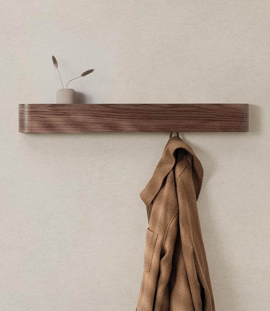 Kazai. Wall-Mounted Coat Rack 'Toke' - Modern Design with Hidden Wall Hooks - Solid Wood Veneer Panel Hanger - Walnut by KAZAI