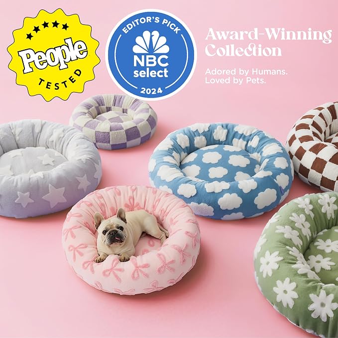 LE SURE Shown on TV Donut Cat Beds for Indoor Cats - Round Small Dog Bed Calming Bed Gift for Pets, Home Decor Cute Modern Beds with Jacquard Shaggy Plush & Anti Slip Bottom, 20 Inch, Pink Taffy - Image 2
