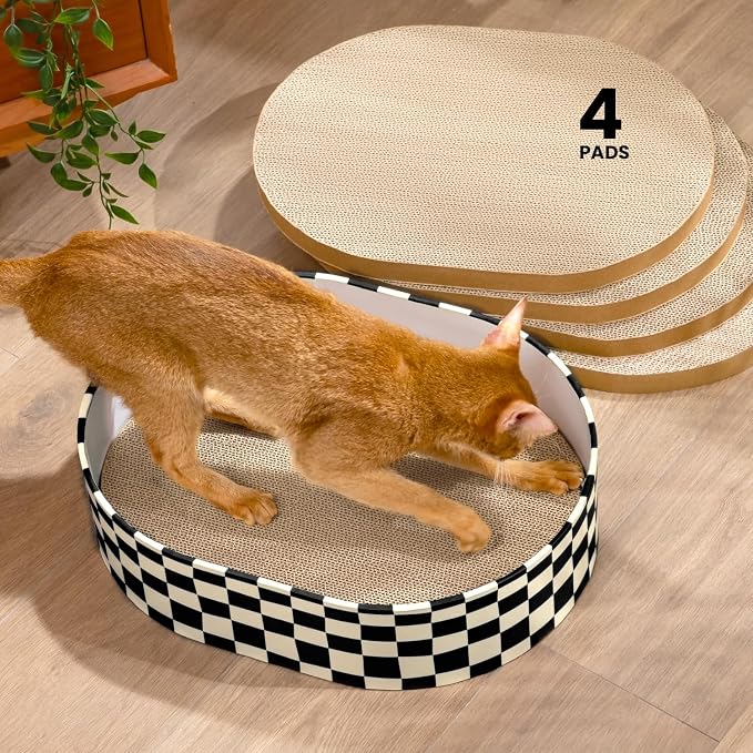 Conlun Cat Scratcher Box with 4 Cat Scratching Board Reversible Scratch Pad, Heavy Duty Corrugated Cardboard Pet Bed Lounger Kitty Scratchers for Indoor, Protects Furniture,Kittens Gifts-Large by Conlun