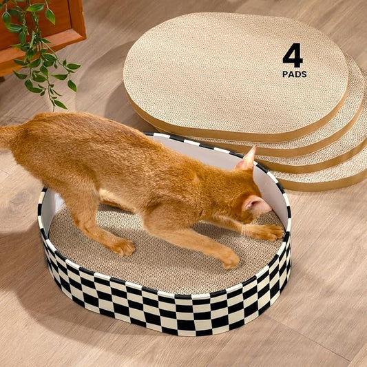 Conlun Cat Scratcher Box with 4 Cat Scratching Board Reversible Scratch Pad, Heavy Duty Corrugated Cardboard Pet Bed Lounger Kitty Scratchers for Indoor, Protects Furniture,Kittens Gifts-Large by Conlun