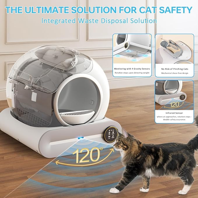 SUANPOT Self Cleaning Cat Litter Box, Automatic Robot Box for Multiple Cats, Smart Self Cleaning with Safety Protection, APP Control, Deodorization and Sterilization, Matte White - Image 4