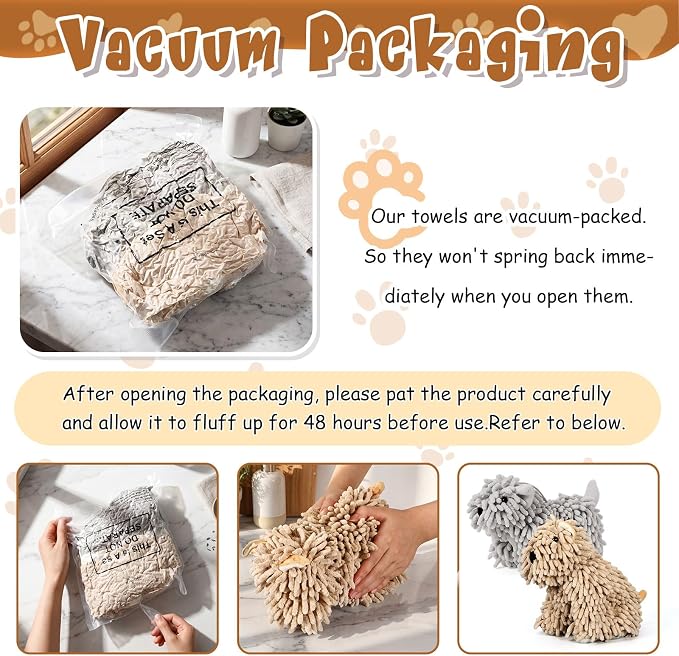 Tegeme 2 Pcs Chenille Dog Hand Towel Fuzzy Towel Absorbent Microfiber Soft for Bathroom Kitchen Washstand (Khaki Grey,Siting and Standing Dog) - Image 3