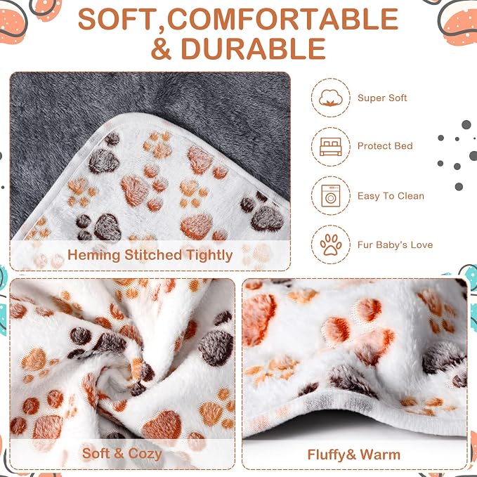 Reginary 4 Pcs Waterproof Guinea Pig Blankets Washable Small Animal Fleece Bedding Absorbent Guinea Pig Cage Liners Reusable Training Pee Pad Pet Sleep Mat for Hamster(Paw Print,35 x 24 Inch) - Image 4