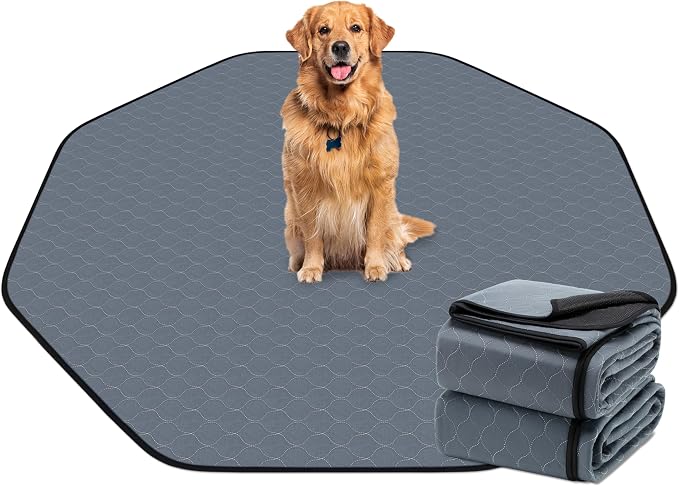 Bunlitent Washable Pee Pads for Dogs, 63'' Diagonal Octagon, 2 Pack, Grey | Designed for 24'' Width 8 Panels Dog Playpen, Non-Slip, Super Absorbent, Reusable, Waterproof, For Dog Playpen, Crate, Car by Bunlitent
