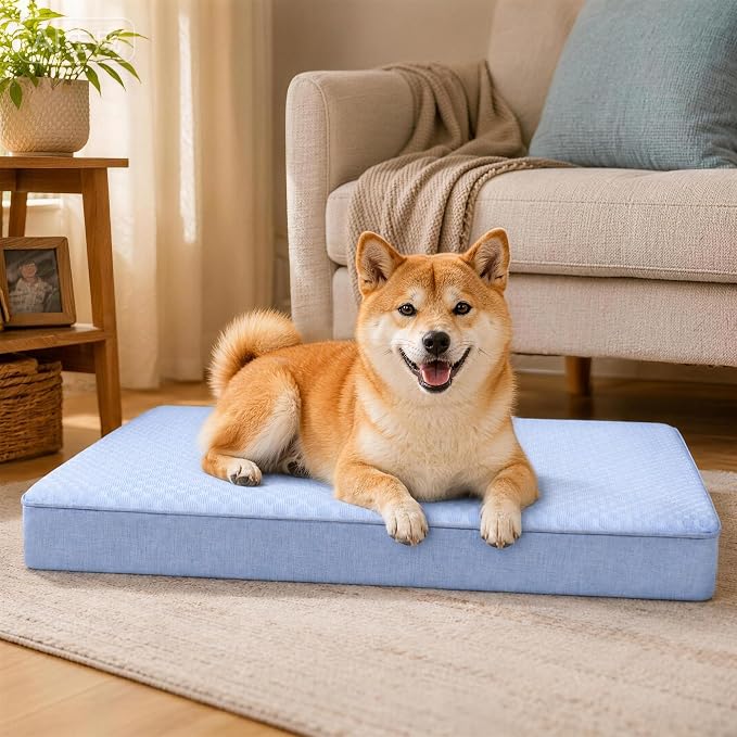 Cooling Dog Bed for Large Dogs, Orthopedic Memory Foam Dog Bed with New Cooling Fabric, Waterproof Washable Pet Bed for Crate, Non-Slip Cooling Pet Mat for Arthritic Dogs Up to 65Lbs, 35"x22"x3" by URGVANZPET