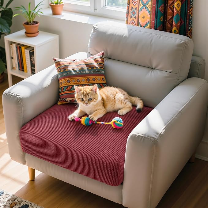 Hokway Couch Cushion Covers Christmas Wine Red Stretch Cushion Covers Sofa Seat Cushion Slipcover Cushion Protector(Wine, Small) - Image 6