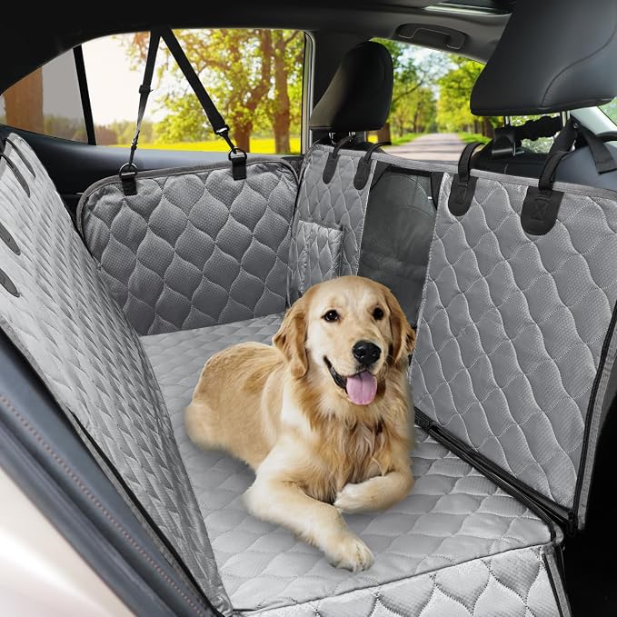 PETICON Dog Car Seat Cover for Back Seat, Waterproof Dog Hammock for Pets | Zippered Design Allows Passenger Seat Access, Mesh Window for Pet View, 600D Oxford, Prevents Scratches, Hair, Mud, and Dirt - Image 8