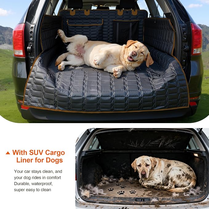 Reliadura SUV Cargo Liner for Dogs, Waterproof Trunk Cover with Bumper Flap | Brown quilted dog cargo mat with side panels, bumper flap, scratch-resistant, non-slip backing, pockets and universal fit - Image 6