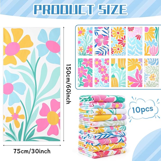 Buryeah 10 Pcs Beach Towels 30 x 60 Inch Quick Dry Absorbent Beach Blanket Hawaiian Flowers Towel for Kids Adult Sports Pool Picnic Camping Travel Swim - Image 2