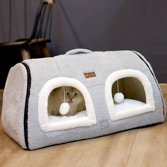 Cat Bed for Indoor Cats，Foldable cat cave，Anti-Slip & Water-Resistant Bottom，cat Houses for Indoor Cats or Small Dogs, Kitten Tent, Rabbit Double Hole Bed:(27.5"×15.3"×15" by Unknown