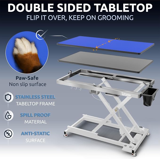 KANIS Professional Electric Dog Grooming Table - Heavy Duty | Height Adjustable Pet Grooming Table w/Leveling Wheels, Dog Grooming Arm, Anti-Slip Tabletop & Tool Organizer (White, 49") - Image 5