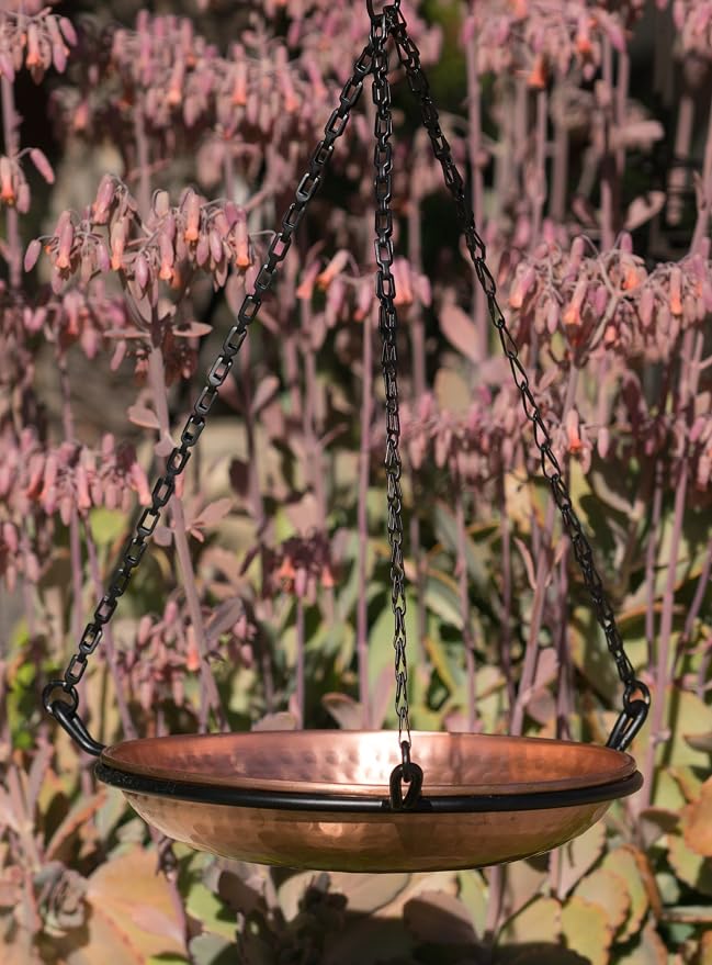 Monarch Abode Hanging Bird Bath & Bird Feeder for Outdoors – Pure Copper Hand Hammered Birds Bath Bowl w/ 17-inch Detachable Iron Chain, Birdfeeder and Birdbath for Outdoors Garden Backyard - Image 5