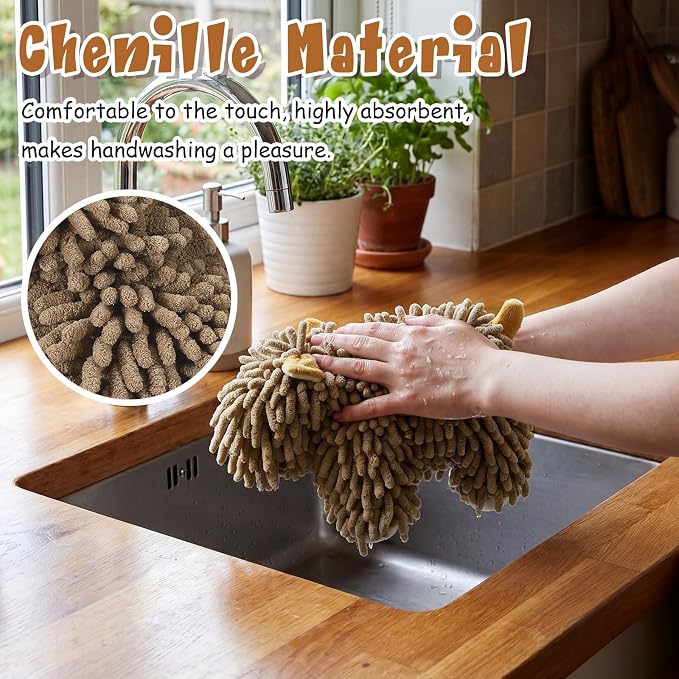 Tegeme 1 Pcs Chenille Dog Hand Towel Fuzzy Towel Absorbent Microfiber Soft for Bathroom Kitchen Washstand (Dark Brown,Standing Dog) - Image 5