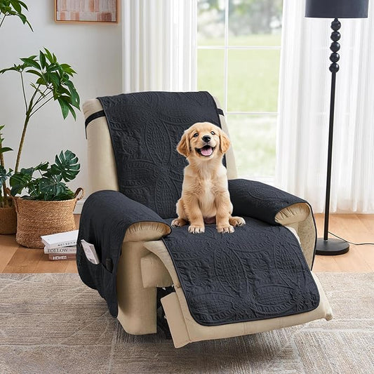 Blue Quilted Recliner Covers, Water-Repellent Recliner Slipcovers, Lazy Boy Chair Covers, Pet Friendly Recliner Cover for Dogs Cats, Washable Furniture Protector (Recliner 22", Blue Gray) by Pamhaven