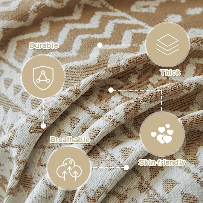 MEETSKY Boho Couch Cover Sofa Slipcover for Sectional Sofa Covers Protector Universal Use Chenille Blend Thick Fabric Washable, Modern Design Sofa Throw Cover for Living Room, 71" x 118", Khaki - Image 3