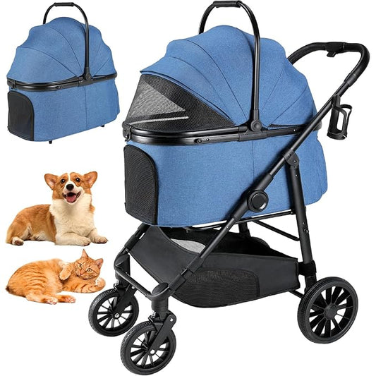 MAMIZO Pet Stroller for Medium Dogs Cats Up to 55 lbs, All-Terrain 3-in-1 Dog Stroller with Detachable Carrier, Rubber Wheels, One-Click Folding, Storage Basket & Cup Holder, for Senior Dogs & Cats