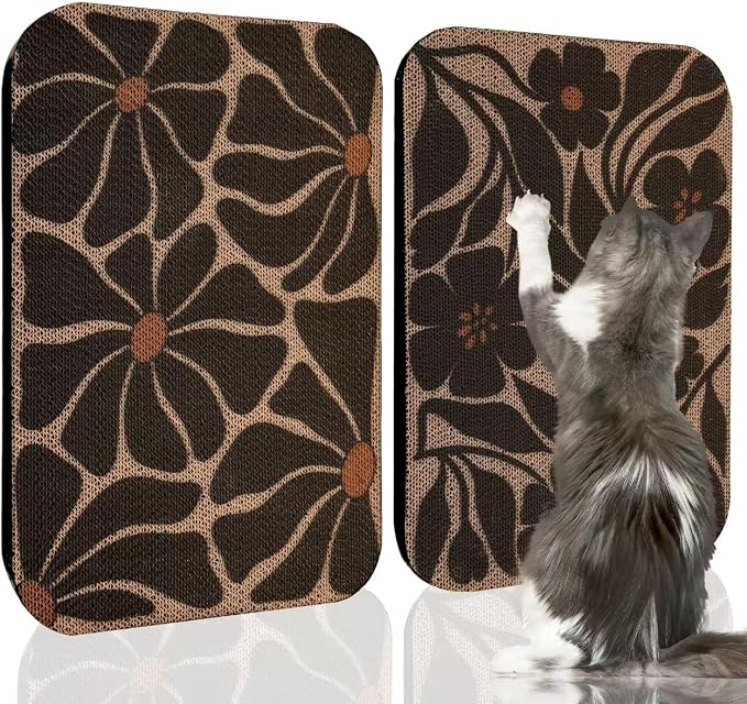 2 Pack Cat Wall Scratcher, Art Cat Scratching Board for Cats | Wall Mounted Cat Scratch Pad, Water-Based Ink, Hook&Loop Strips, Floor or Wall Use, 16.7x11x1 Inch, Black & White 4 by LESISSMER