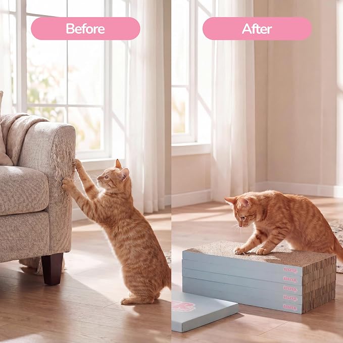 Naomi 18" x 10" Reversible Corrugated Cardboard Cat Scratcher Pads with Catnip, 5-Pack, Gray Modern Furniture Protector CSR1009D - Image 6