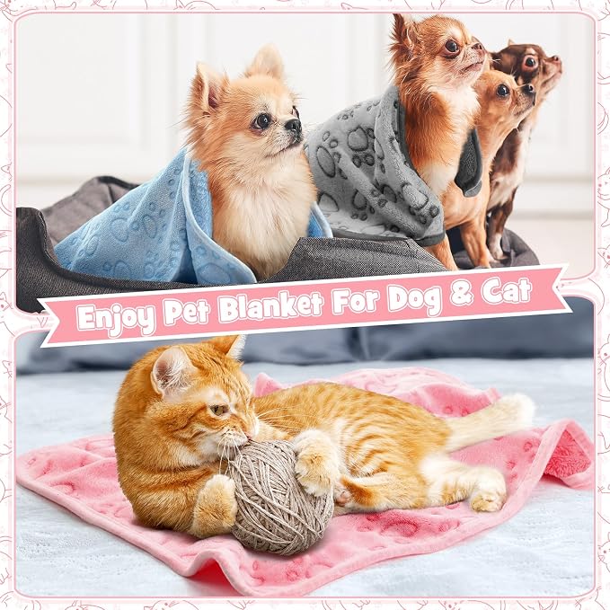 Tegeme 12 Pcs Pet Blankets 30 x 20 Inch Soft Fluffy Fleece Dog Cat Warm Paw Print Pattern Blankets Flannel Throw for Pets Dog Puppy Cat(Pink,Gray,Blue) - Image 7