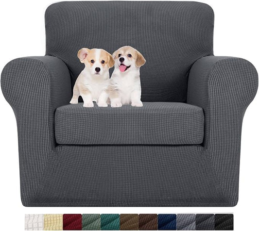 MAXIJIN 2 Piece Chair Slipcovers with Arms Super Stretch Chair Covers for Living Room Dogs Pet Proof Fitted Sofa Couch Protector Spandex Non Slip Armchair Slipcover Washable (Chair, Gray) by MAXIJIN