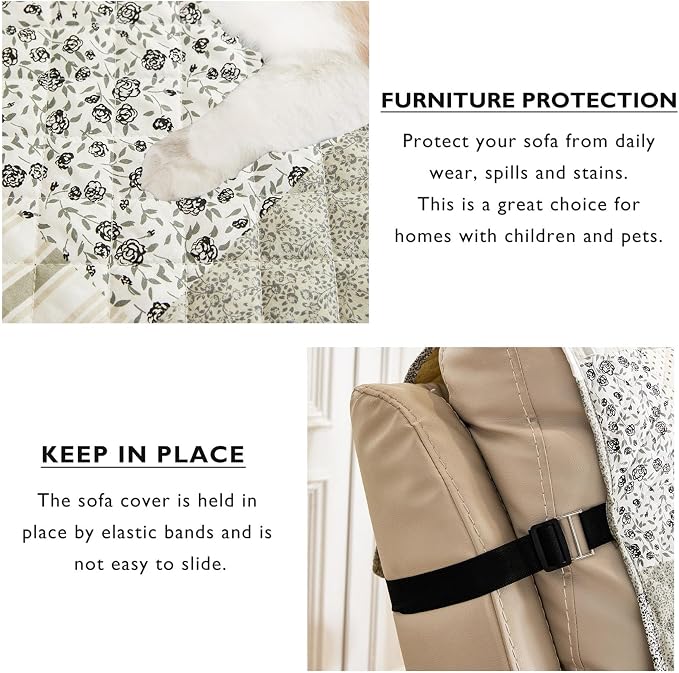 Cmfshape Skidproof Sofa Cover-Taupe Sofa Slipcover with Elastic Straps-Easy Fit Slip Cover-Patchwork Washable Furniture Protector for Pets and Kids(Chair,Taupe) - Image 3