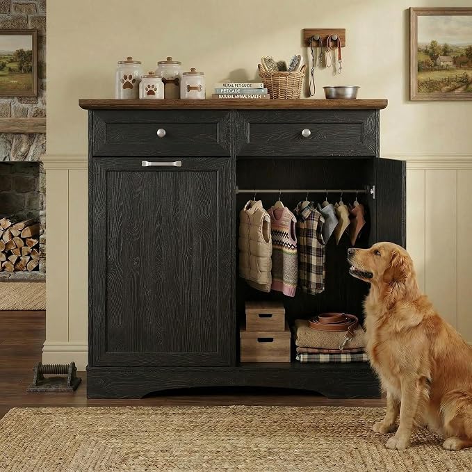 Furnaza Pet Feeding Station with 4 Bowls,Dual Doors Dog Cabinet Storage | Black 39.7"W Dual Doors Pet feeding station with storage for dogs and cats, Pet Food Storage for Kitchen, Living Room - Image 8
