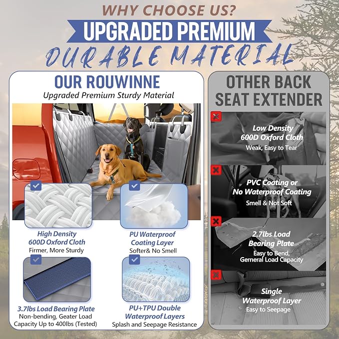 Back Seat Extender for Dogs Truck-Large Space, Hard Bottom Dog Pet Seat Cover Back Seat, Waterproof Dog Hammock for Crew Cab Trucks F150, RAM1500, Sierra, Tundra, Silverado, Grey - Image 4