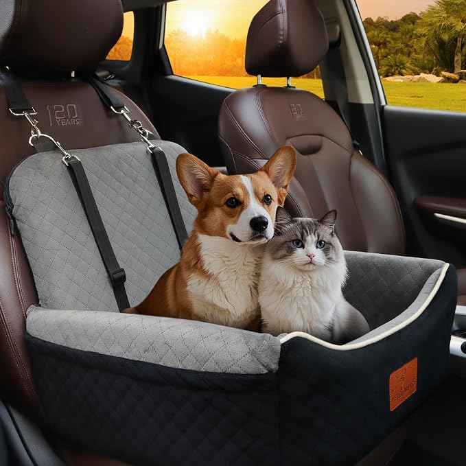 Dog Car Seat Bed 2 in 1 for Small/Medium Dogs up to 35 lbs,Adjustable Safety Leashes,Memory Foam with Soft Fabric Pets Travel Car Bed,Easily Installed in Front and Back seat,Removable and Washable. - Image 2