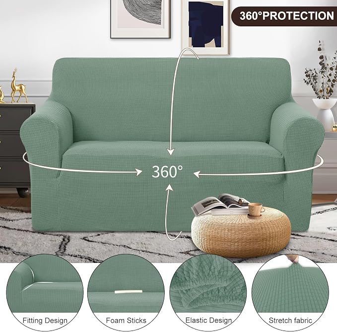 U-NICE HOME Loveseat Cover Stretch Couch Cover Sofa Slipcover, Cyan | 2 Cushion Sofa, 1-Piece Sofa cover, Washable, Pet friendly, Furniture protector, Polyester Spandex Jacquard fabric - Image 3