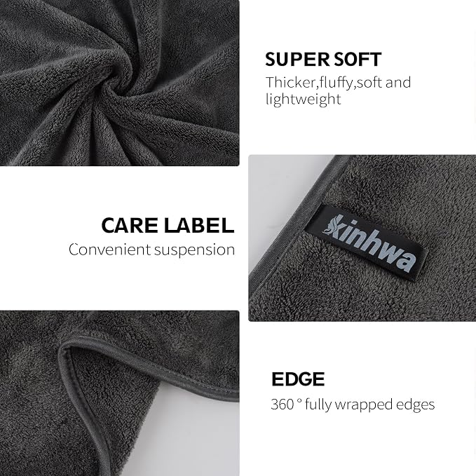 KinHwa Microfiber Bath Towels 4 Pack Large Shower Towels Dark Gray | Large absorbent bath towel for shower, spa, swimming, pool. Soft quick dry microfiber, 30x60 inch for women and men - Image 7