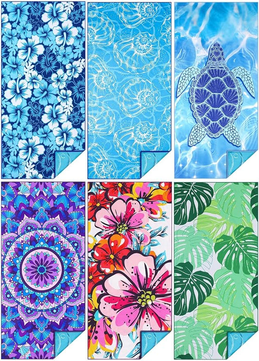 TwoYek Microfiber Beach Towels Extra Large 71x32 inches 6 Pack Bulk | Thin Lightweight, Sand Free, Super Absorbent & Quick Dry, Oversized Towel for Beach Bath Pool Swim Travel Accessories Gifts by TwoYek
