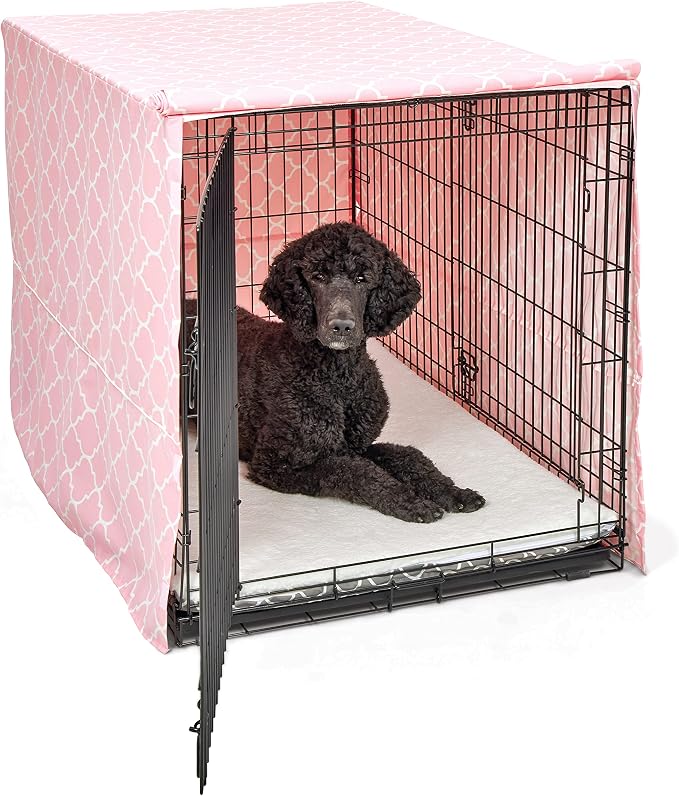 MidWest Homes for Pets XL Dog Crate Cover Featuring Teflon Fabric Protector, Poly-Cotton Privacy Kennel Cover Fits Most 48-inch Crates, Pink Designer Print, Machine Washable, Reduces Barking by NewWorldPetProducts